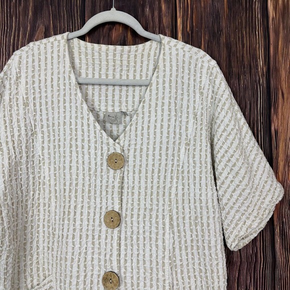 Focus Waffle Weave Button Front Top Womens Size XL Ivory Lagenlook Pockets - Picture 3 of 6